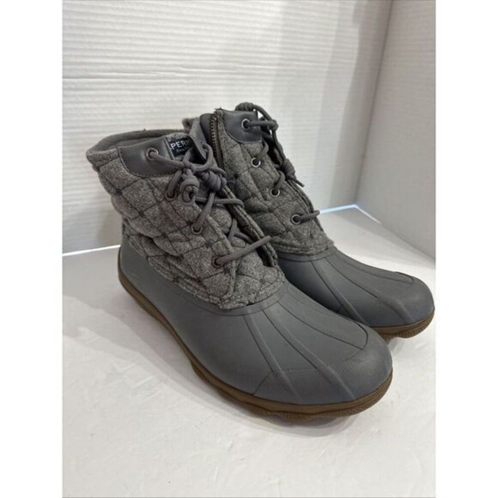 Sperry Duck Boots‎ Womens 10 Saltwater Quilted Waterproof Gray Ankle STS85656